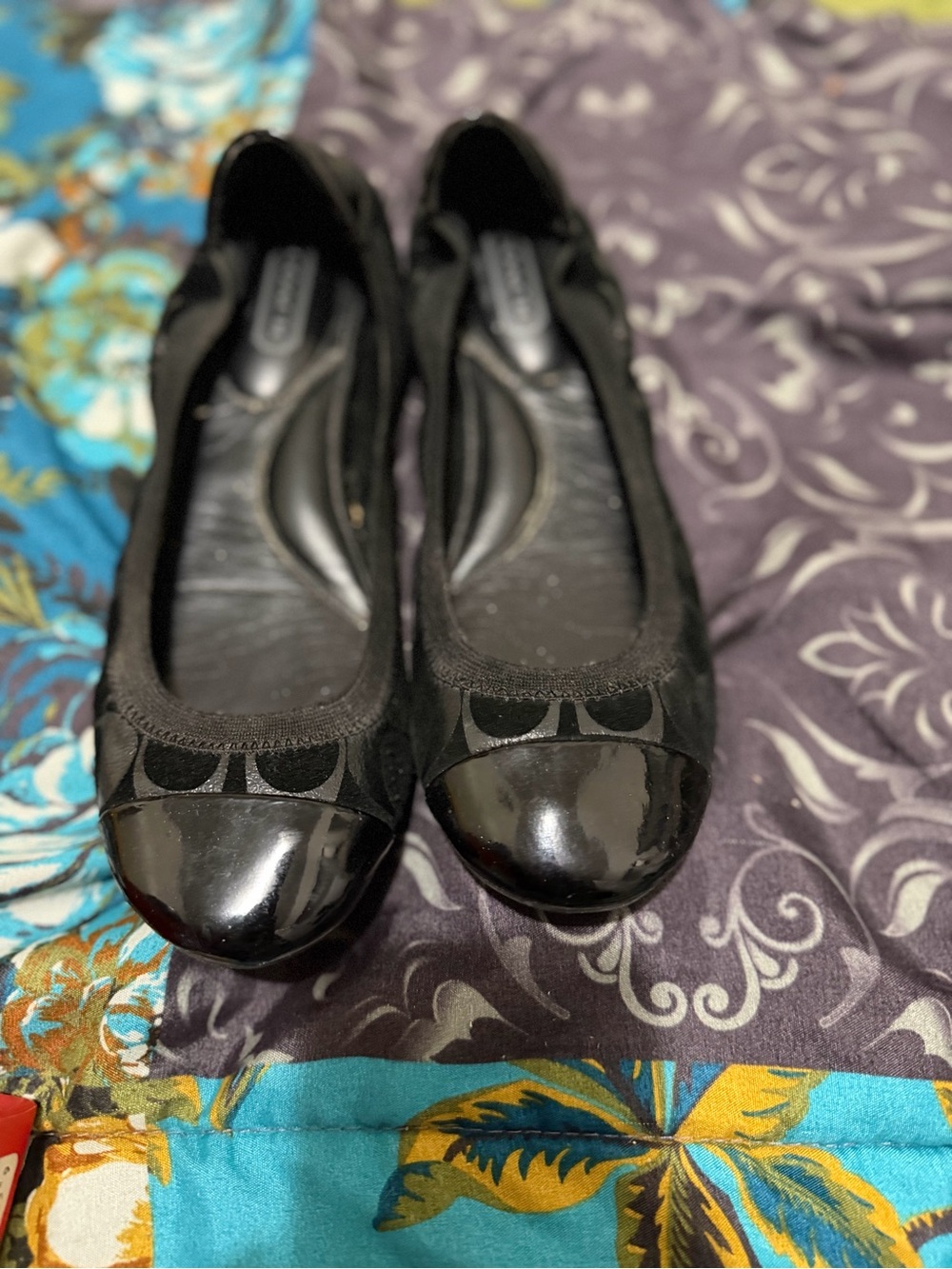 Coach Women's Black Suede and Patent Toe Ballet Flats